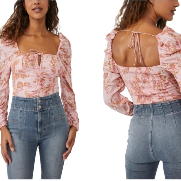 NWT Free People Hilary Printed Top Floral Smocked Size Small - Picture 6 of 13